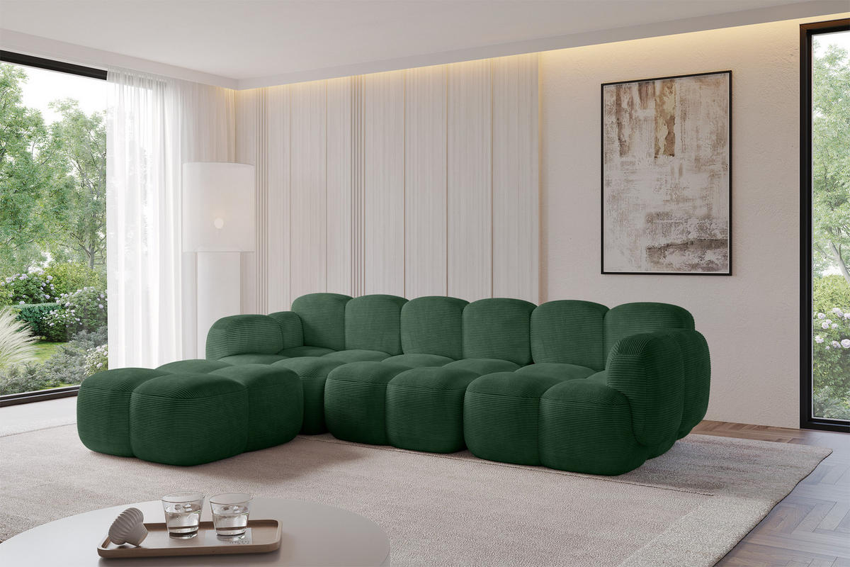 POUF Miko-Puf 90x90x45 cm Grün Cord Modular Sitzhocker - Waldgrün/Schwarz, Holzwerkstoff/Kunststoff (90/43/90cm) - ALTDECOR