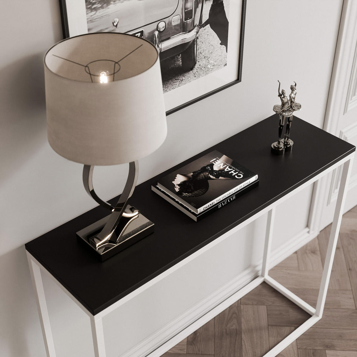 KONSOLENTISCH IRMA in 80/30/80 cm, Weiß / Schwarz matt - Schwarz/Weiß, Holzwerkstoff/Metall (30/80/80cm) - Idohome
