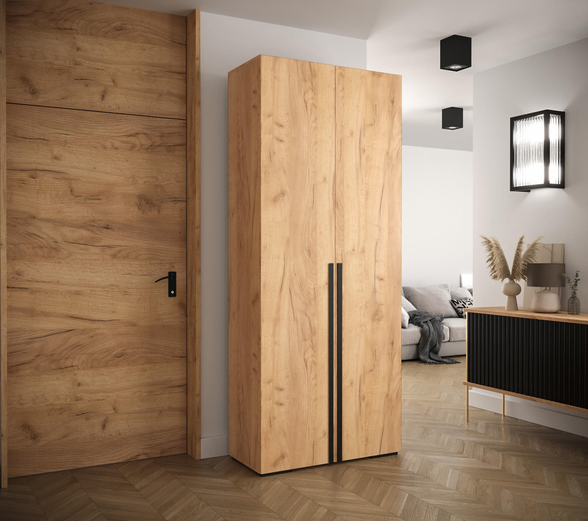DREHTÜRENSCHRANK 236,7/100/47 2-türig - Alteiche/Goldfarben, Holz/Metall (100/236.7/47cm) - Abiks Möbel