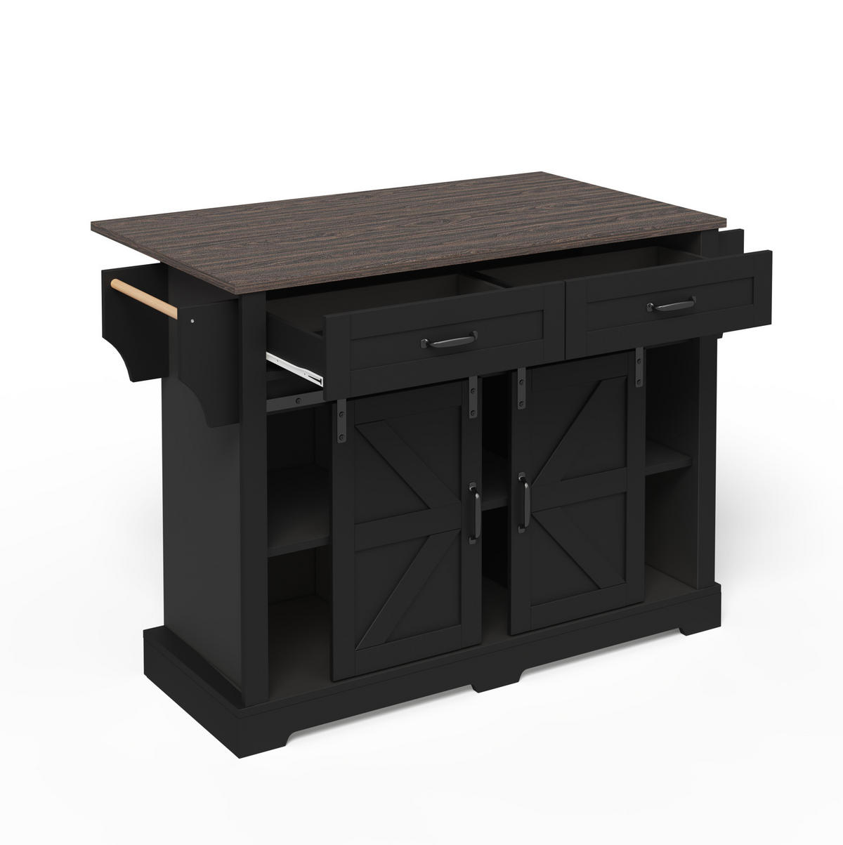 KÜCHENINSEL 120/45(70)/91 cm aus MDF mit klappbarer Arbeitsplatte Schwarz - Schwarz, Holzwerkstoff (120/91/70cm) - Modenvie