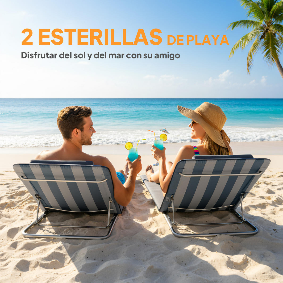 SONNENLIEGE 2er-Set Isomatten，Weiß und Blau 134 x 48 x 33–43 cm - Weiß, Metall (48/43/134cm) - Vallsero