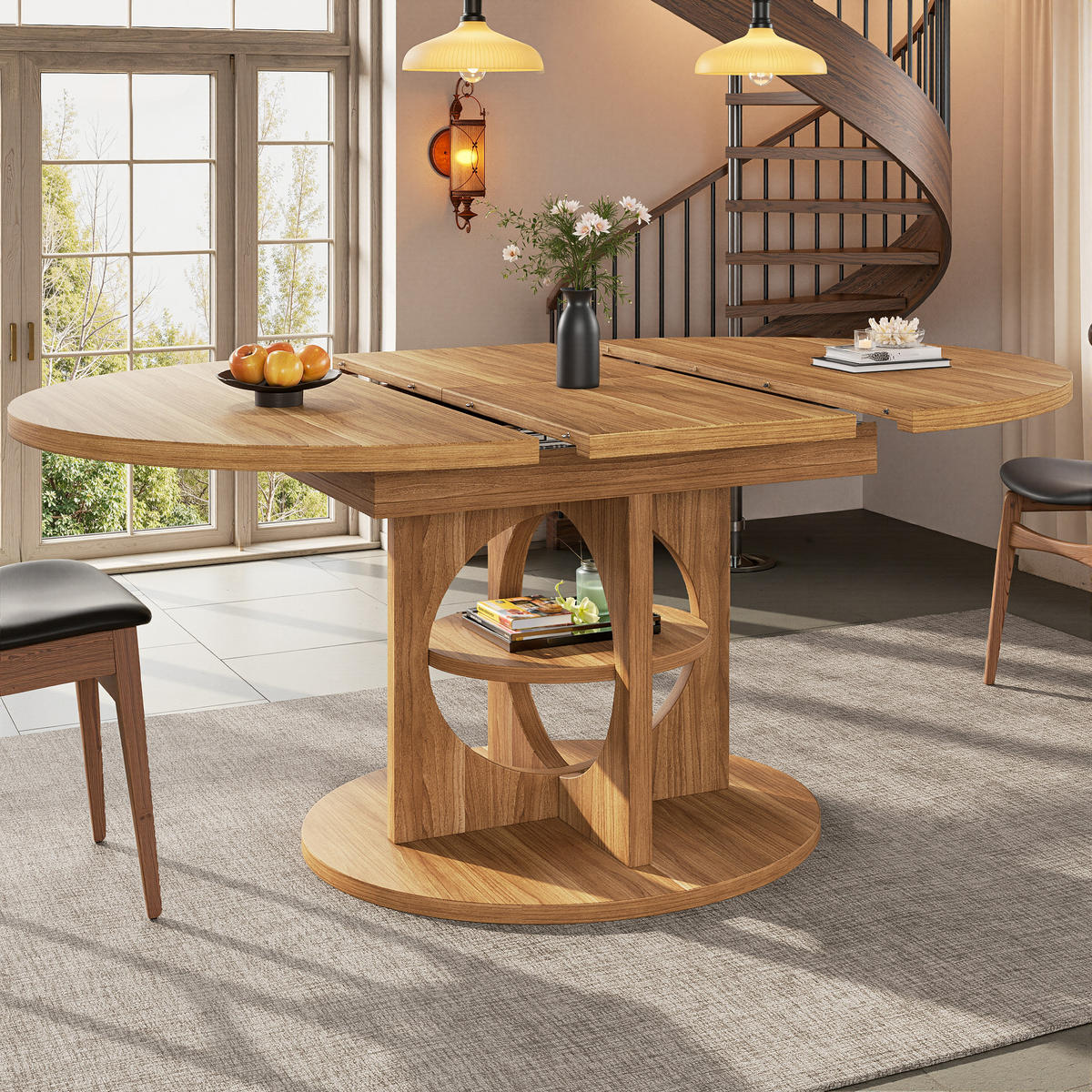 ESSTISCH mit Stauraum, runder und ovaler Funktion Holzoptik 110-150 cm - Braun, Holzwerkstoff/Metall (150/110/76cm) - EVRYAE