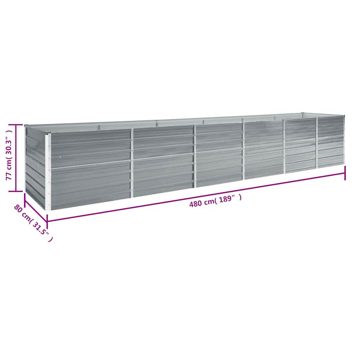 HOCHBEET 480/80/77 cm, aus Verzinkter Stahl, Grau - Grau, Metall (80/77/480cm) - vidaXL