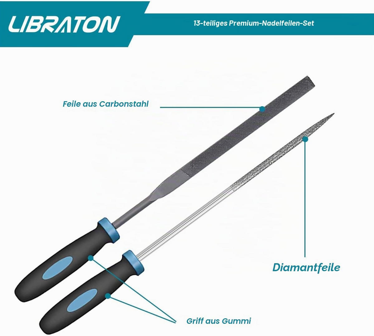 NADELFEILEN-SATZ, Diamantbeschichtet für Metall - Blau, Metall (20.8/5.2/3cm) - LIBRATON