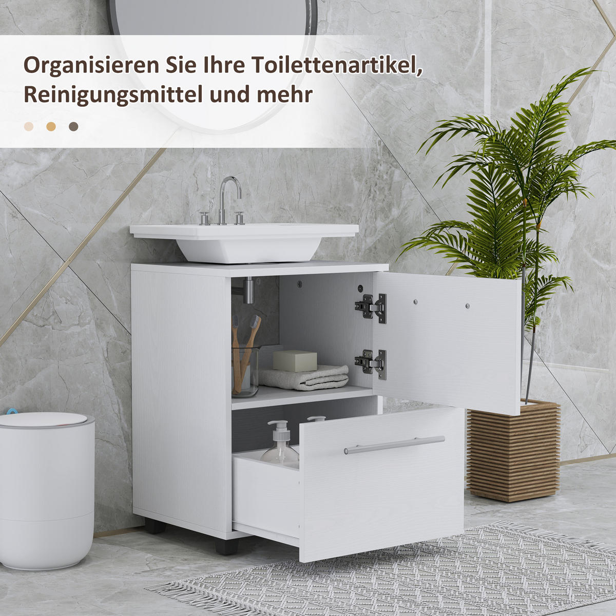 WASCHBECKENUNTERSCHRANK Unterschrank mit Schrankfach, Schublade Weiß - Weiß, Holzwerkstoff (35.5/59/41.5cm) - HOMCOM