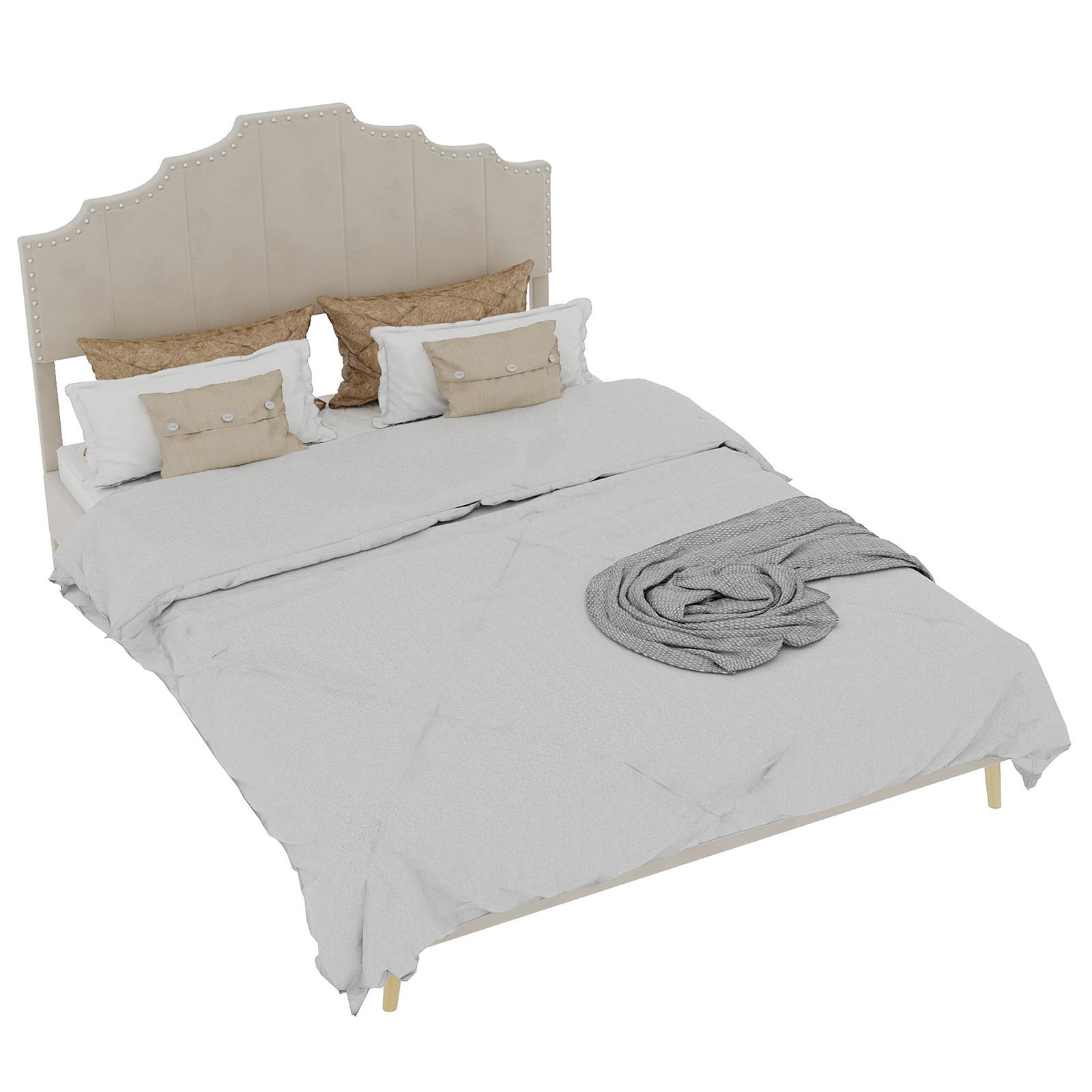 POLSTERBETT 160/200 cm in Beige Stoff mit Kopfteil - Beige, Holzwerkstoff/Textil (160/200cm) - WISHDOR