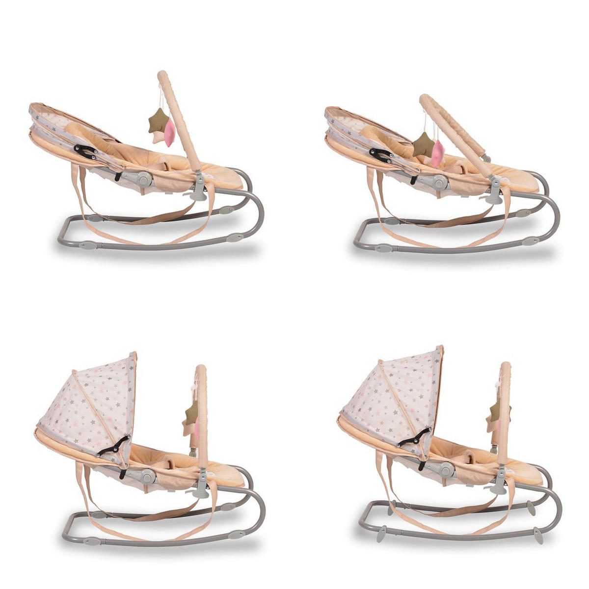 BABYWIPPE Lulu beige verstellbare Sitzposition, Spielbogen, Tragehenkel, Metallrahmen - Beige, Metall - Moni
