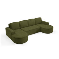 ECKSOFA MOLLY U Freistehendes, mit Schlaffunktion, 140x273cm, Bettkasten und Abnehmbaren Kissen – 316x157x88cm, Curio Stoff, Grün - Waldgrün, Holz/Textil (316/157cm) - DomoHome