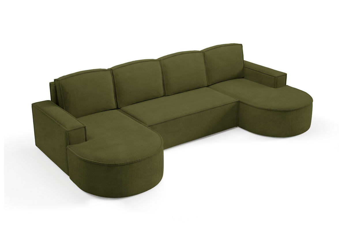 ECKSOFA MOLLY U Freistehendes, mit Schlaffunktion, 140x273cm, Bettkasten und Abnehmbaren Kissen – 316x157x88cm, Curio Stoff, Grün - Waldgrün, Holz/Textil (316/157cm) - DomoHome