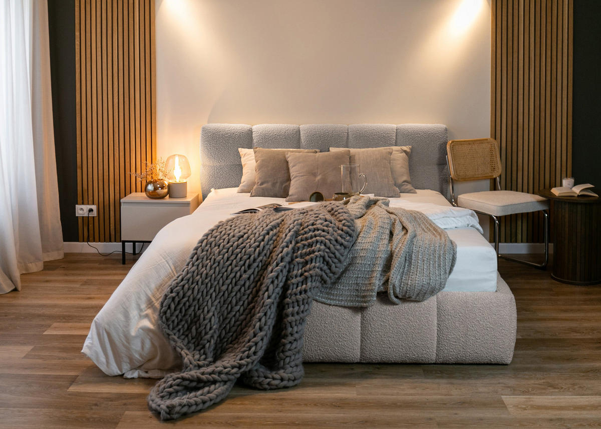 POLSTERBETT Cloudy Hellgrau Boucle 140 cm - Hellgrau/Schwarz, Textil (140/200cm) - Selsey