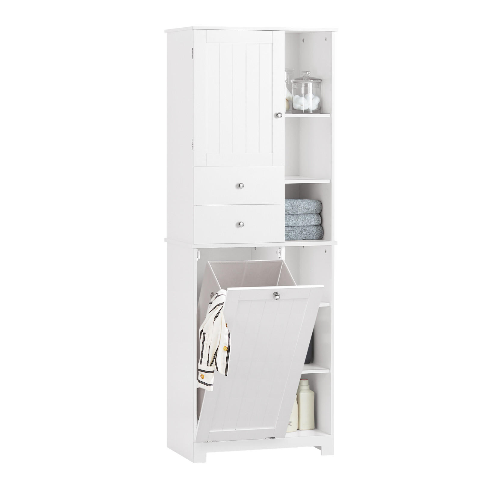 HOCHSCHRANK mit Wäschesack - Weiß, Holzwerkstoff (60/171/37cm) - SoBuy