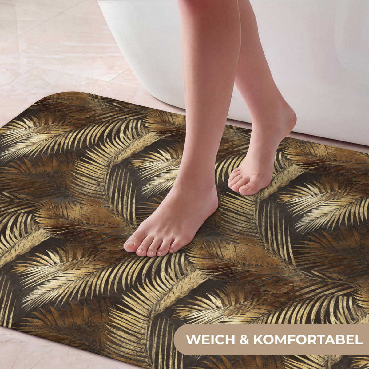 KOUPELNOVÁ PŘEDLOŽKA Tropical - Listy - zlaté 60x120 cm - zlatá, textil/plast (60/120cm)