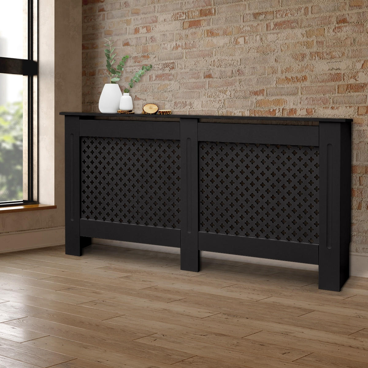 OBLOŽENÍ RADIÁTORU s voštinovým vzorem 152 x 19 x 82 cm černé - černá, kompozitní dřevo (19/152/82cm) - ECD-Germany