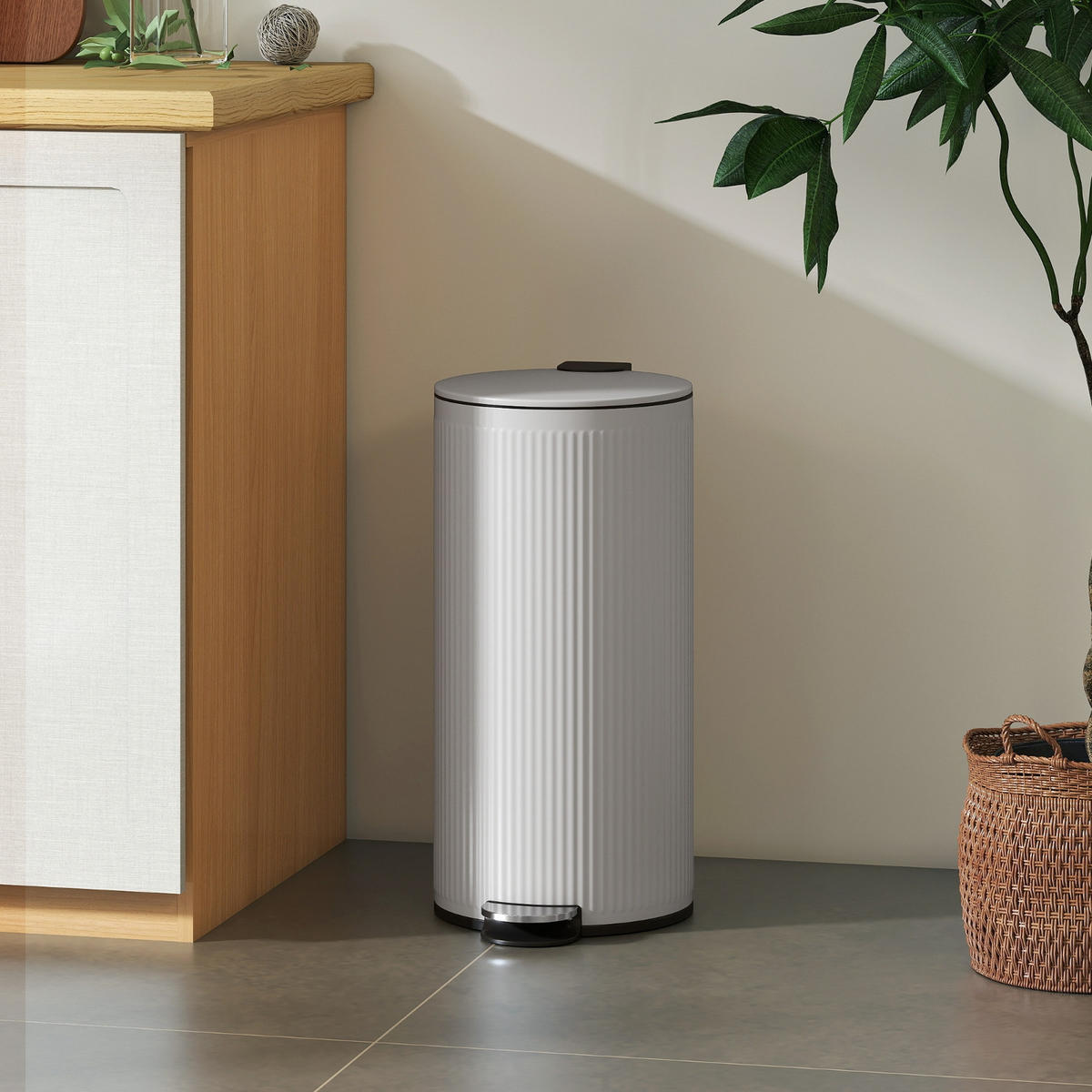 MÜLLEIMER KÜCHE 30 LITER Treteimer Grau 36/30/60,5 cm - Grau, Metall (30/60.5/36cm) - Rolipo
