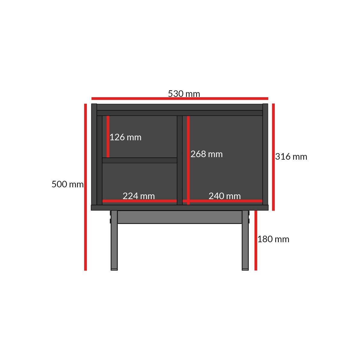 RECHTS Nachttisch auf Beinen Noel 50 Kaschmir/Schwarz - Kaschmir/Schwarz, Holzwerkstoff/Metall (53/50/42cm) - mzm24