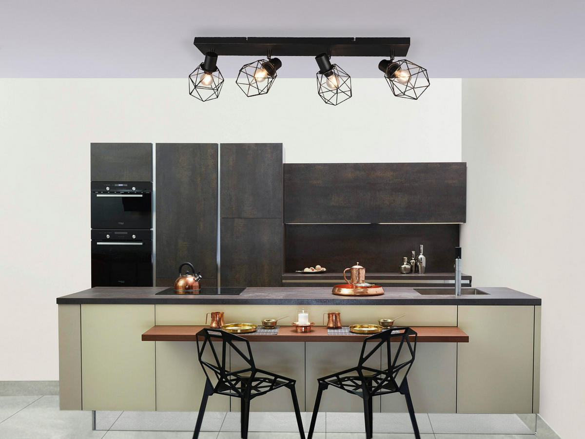 DECKENSTRAHLER 4-flammig Industrial Schwarz, Breite 70cm - Schwarz, Metall (9/70/14cm) - meineWunschleuchte