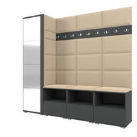 GARDEROBE NELA IX 200 cm (Modulare Flurmöbel Graphit mit Spiegel & Sitzpolster Beige 04 Breite Sitzbank) - Beige/Silberfarben, Holz/Holzwerkstoff (200/187/40cm) - Ravio