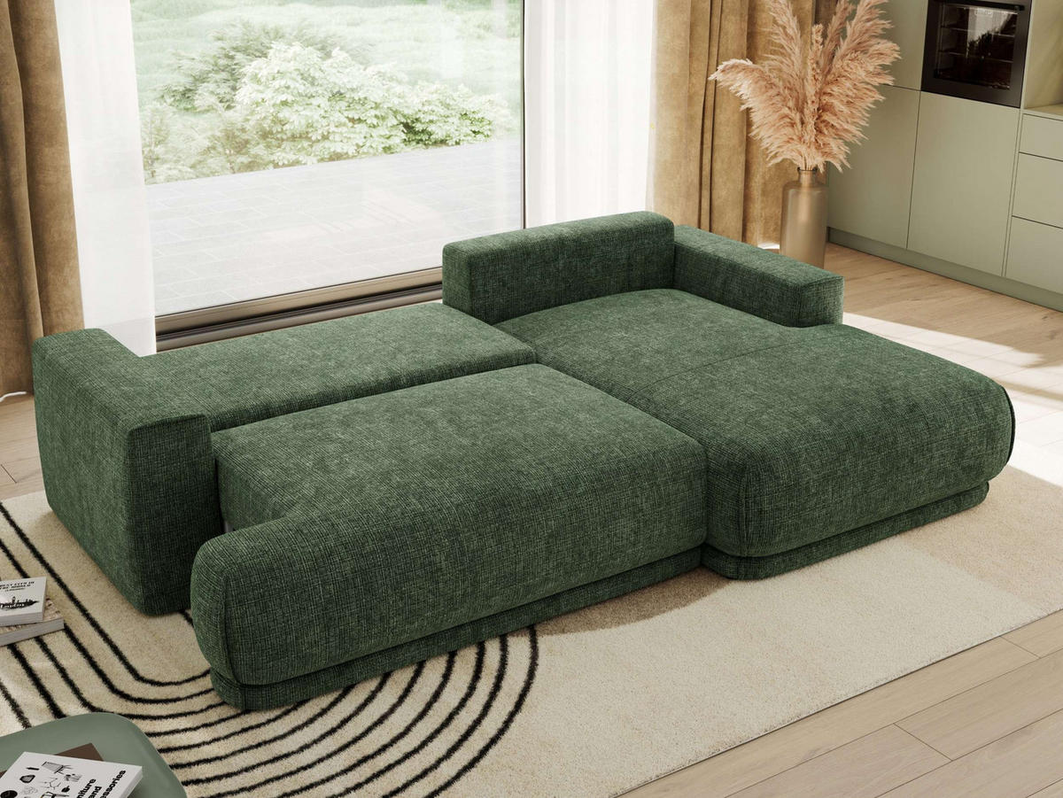 ECKSCHLAFSOFA RINA L Dunkelgrün Schenille grob gewebt - rechts - Dunkelgrün/Schwarz, Kunststoff/Textil (170/267cm) - MKS