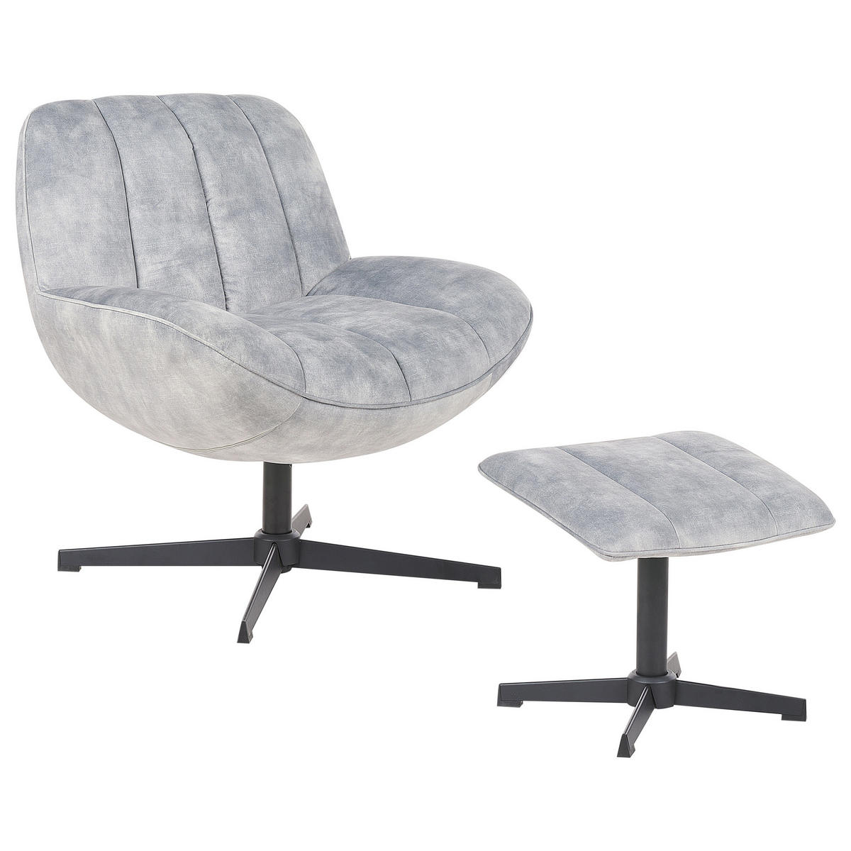 STUHL mit Fußhocker Hellgrau Lia - Schwarz/Grau, Textil (71/79/80cm) - Beliani