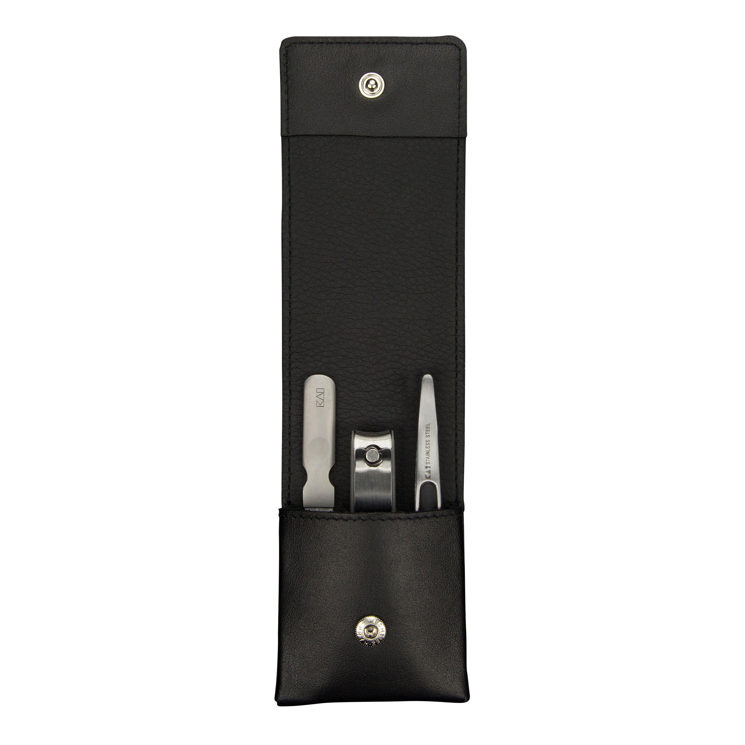 NAGELPFLEGE Set BCI 02 3-tlg. im Lederetui, Edelstahl, Nappaleder, Silberfarben, Schwarz - Silberfarben, Metall (0.65/1/1.42cm) - Kai Messer