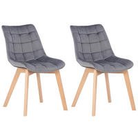 STUHL 2er Set Samt Grau - Eukalyptusholzfarben/Grau, Holz/Textil (46/82/61cm) - CLP