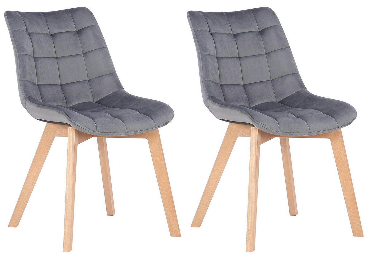 STUHL 2er Set Samt Grau - Eukalyptusholzfarben/Grau, Holz/Textil (46/82/61cm) - CLP