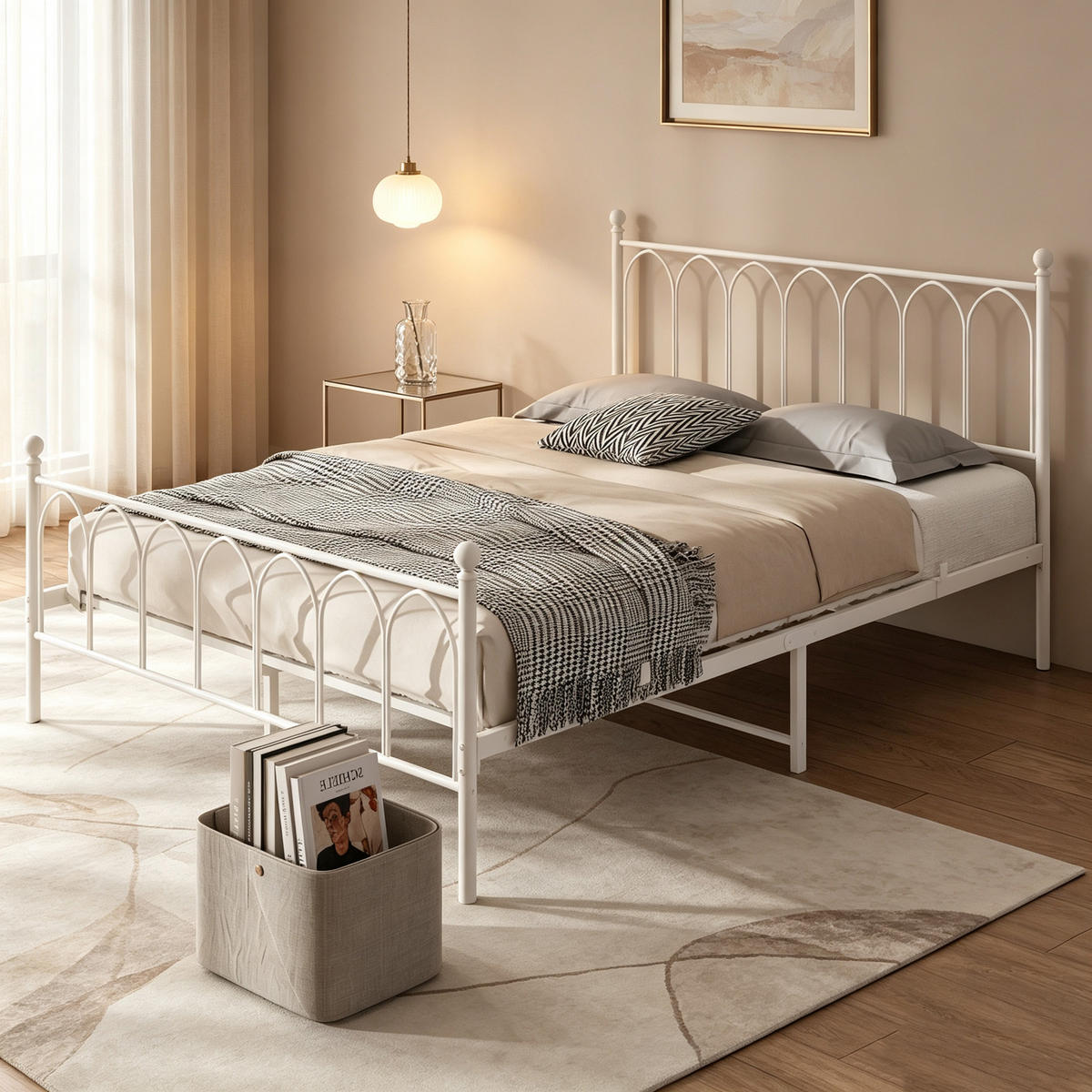 METALLBETT 140/200 mit Stauraum unter dem Bett, mit Lattenrost,Weiß - Weiß, Metall (140/200cm) - STILVORA