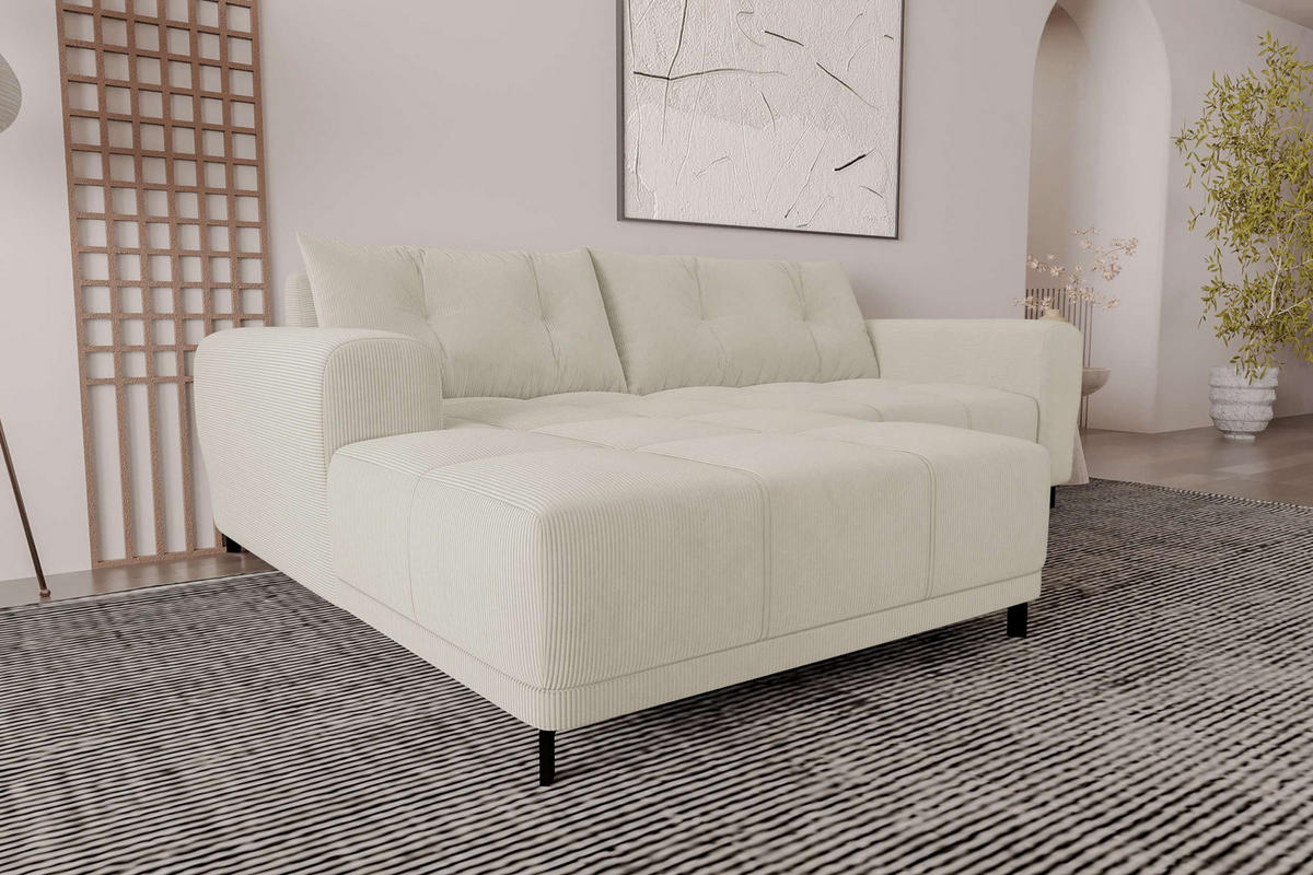 ECKSOFA Massimo Cordstoff Greige inkl. Schlaffunktion Links - Greige/Schwarz, Textil/Metall (246/177cm) - 99rooms