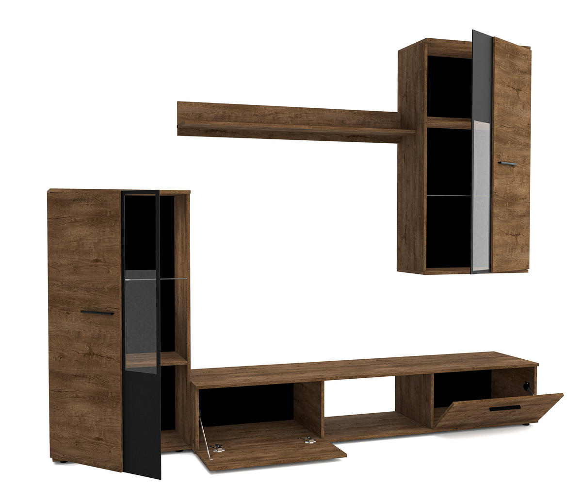 WOHNWAND Formilo Lefkas Eiche 294/180/40 cm Hochwertige TV Wohnwand - Braun, Holzwerkstoff/Kunststoff (294/180/40cm) - AX Living