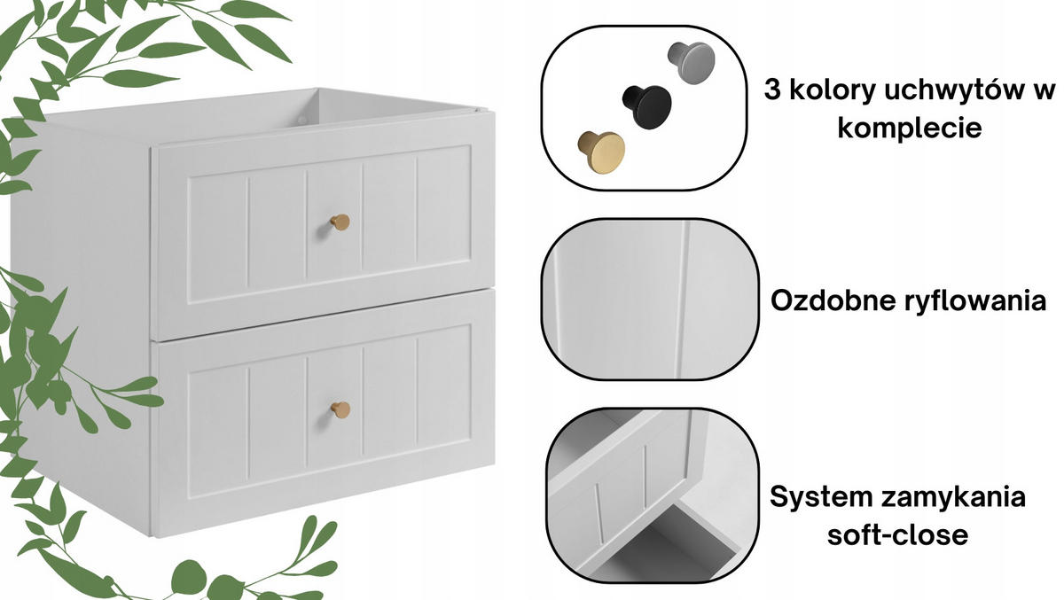 WASCHBECKUNTERSCHRANK + HÄNGESÄULE GUSTO 60cm Mattweiß - Weiß, Holzwerkstoff (60/58/46cm) - Rodan