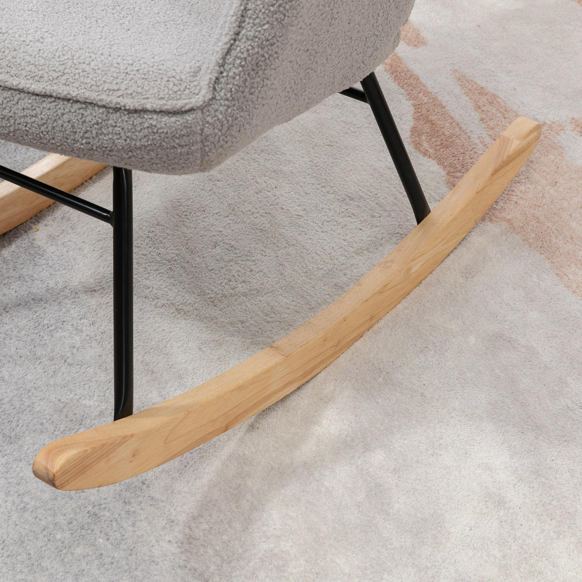 SCHAUKELSTUHL, ergonomische Form, Echtholzkufen, bis 120 kg, Hellgrau - Hellgrau/Naturfarben, Buchenholz/Textil (98/101/71cm) - HOMCOM
