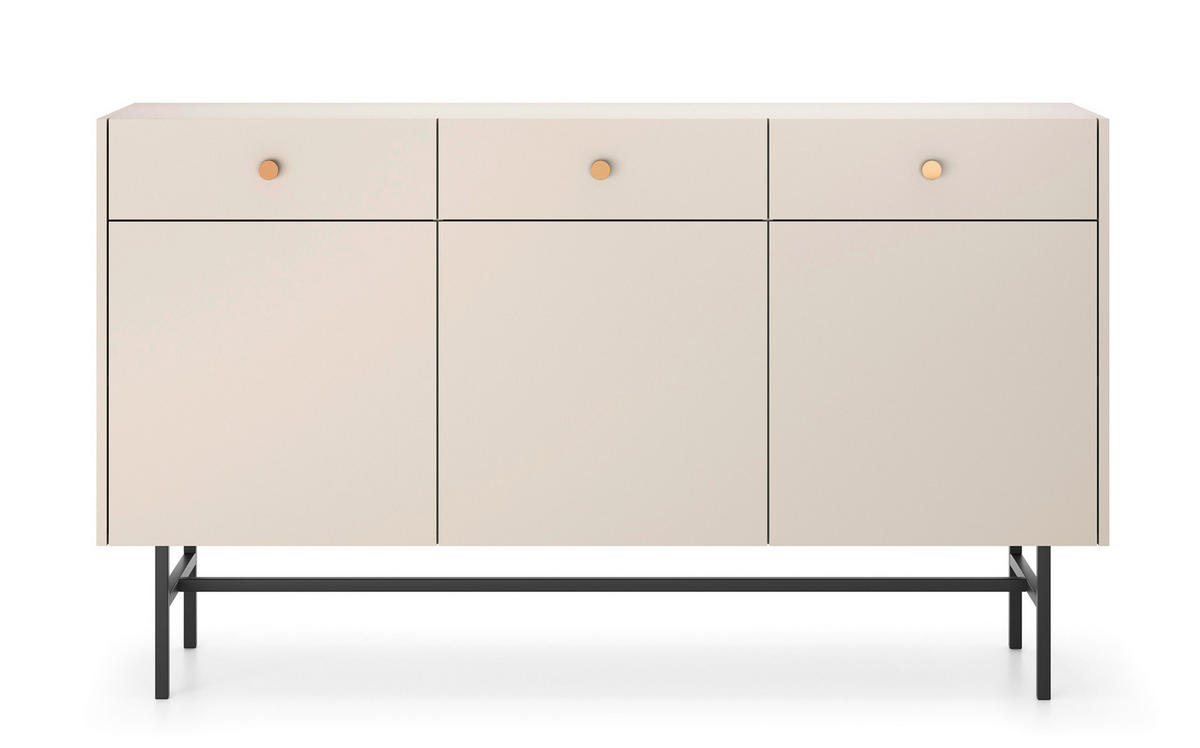 SIDEBOARD Dinley 3T 3S Beige 155/89,4/39 cm – mit schwarzen Beinen im minimalistischen Design - Beige/Schwarz, Holzwerkstoff/Metall (155/89.4/39cm) - AX Living