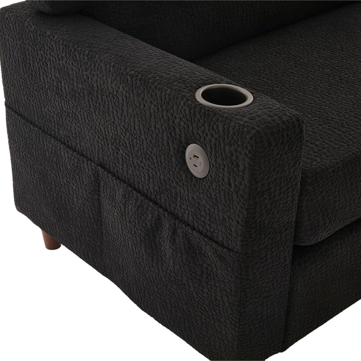 SOFA Zweisitzer Chenille mit LED-Ambiente und USB-C-Anschluss Schwarz 203/77,5/86 cm - Schwarz, Textil (203/86/77.5cm) - OKWISH
