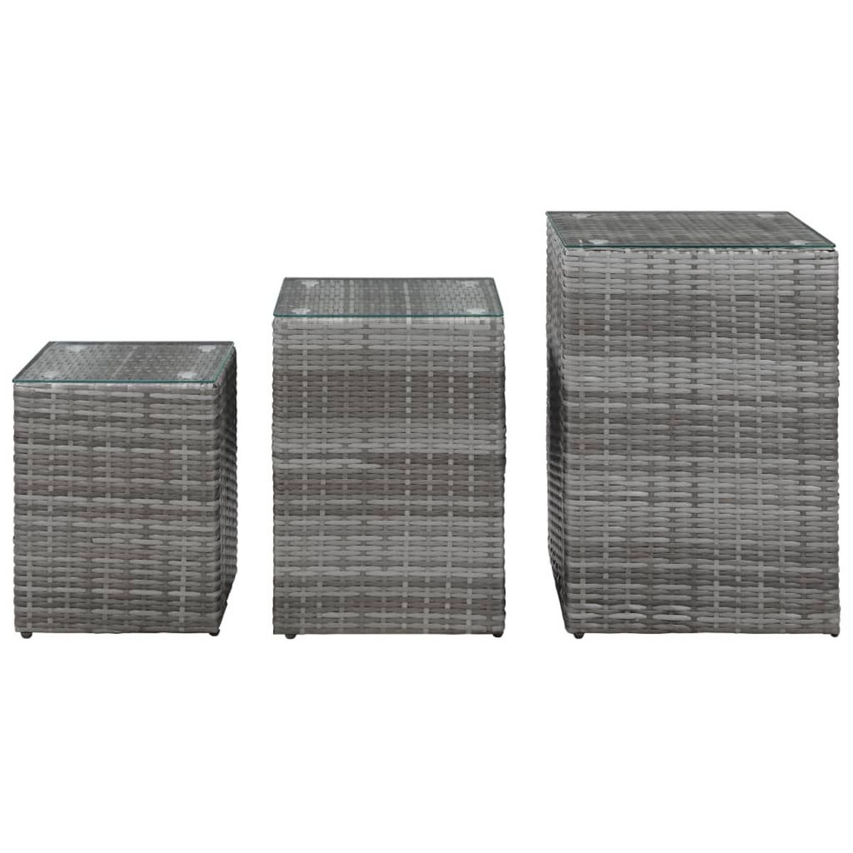 BEISTELLTISCHE 3er set Mit Glasplatte Grau Poly Rattan - Schwarz/Grau, Kunststoff/Metall (40/40/62cm) - vidaXL