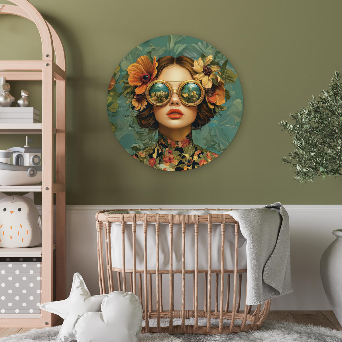WANDBILD Frau - Blumen - Schmetterlinge - Natur - Vintage 60x60 cm - Petrol, Kunststoff (60/60cm) - MuchoWow