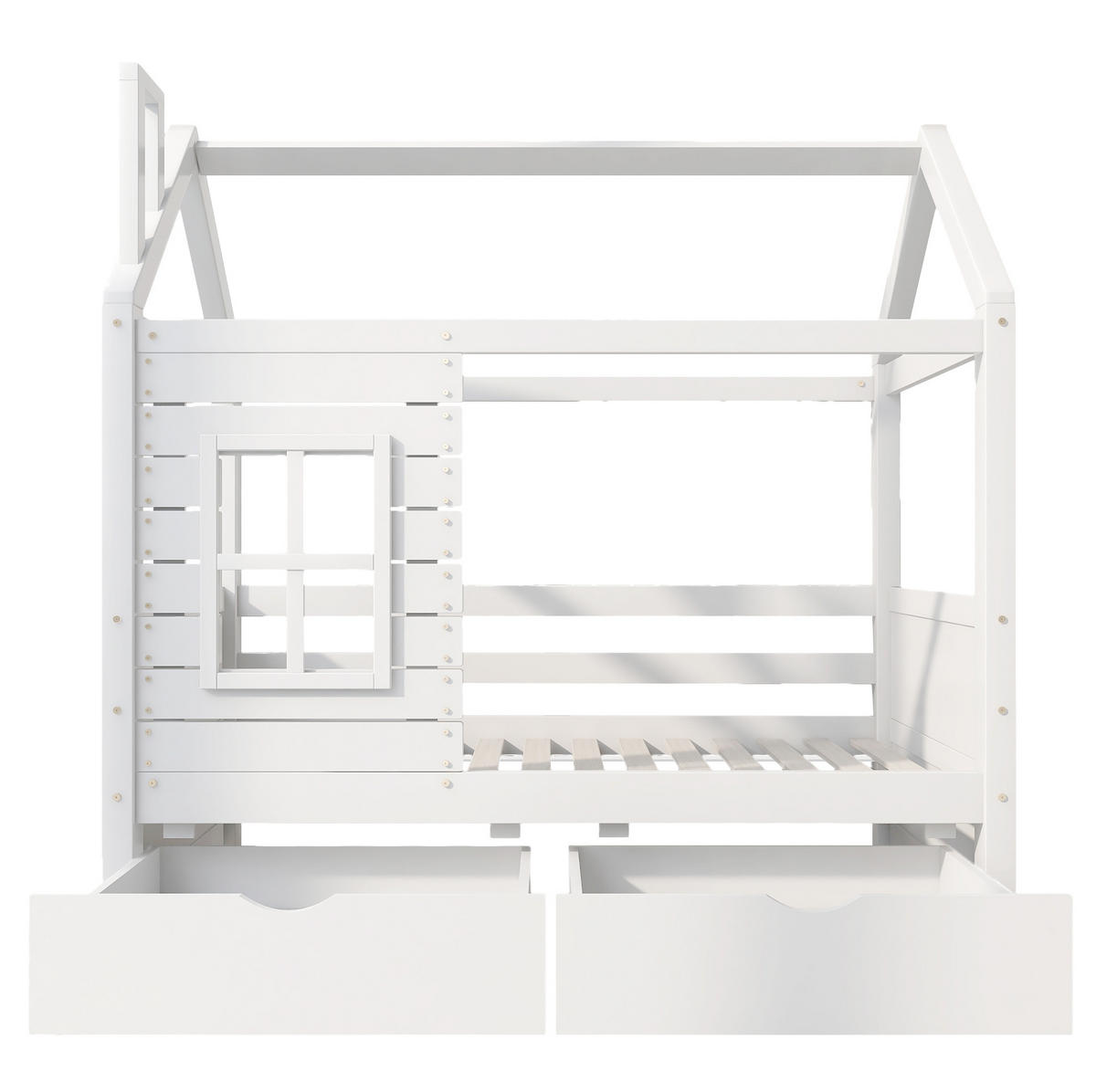 KINDERBETT Hausbett 80/160 cm aus massivem Kiefernholz mit Rausfallschutz - Weiß, Holzwerkstoff (80/160cm) - BEAOK
