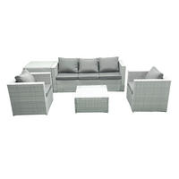 GARTENMÖBEL-SET mit Kissen Polyrattan Hellgrau-Mix 5-Sitzer - Hellgrau/Grau, Glas/Kunststoff - Fimous