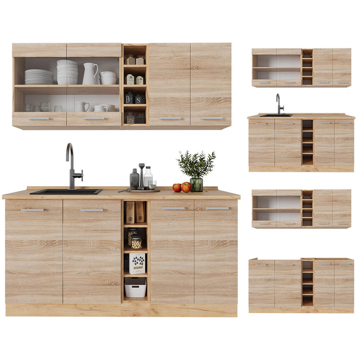 SINGLEKÜCHE R-Line Sonoma/Goldkraft Eiche 160 cm ohne Arbeitsplatte - Honigeiche/Sonoma Eiche, Holzwerkstoff (160/81.6/46cm) - Vicco