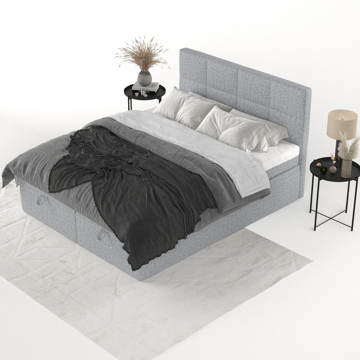 BOXBETT Tessa 140/200 cm Grau im Riva Stoff - Schwarz/Grau, Holz/Holzwerkstoff (140/200cm) - AltaBeds