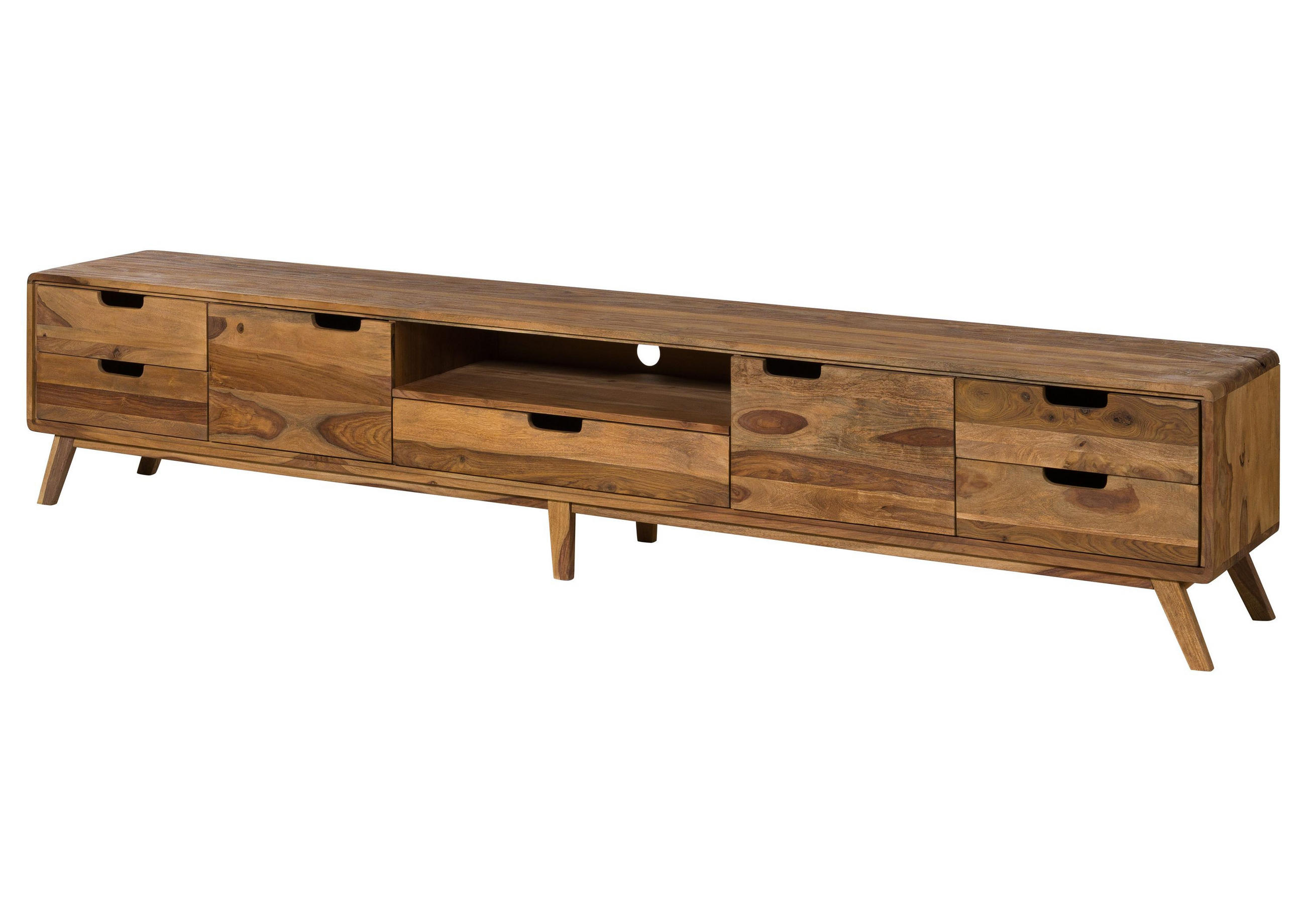 TV-BOARD Sheesham 260x40x48 natur sandgestrahlt lackiert MALMÖ 2 #226 - Naturfarben, Holz (260/48/40cm) - Massivmoebel24