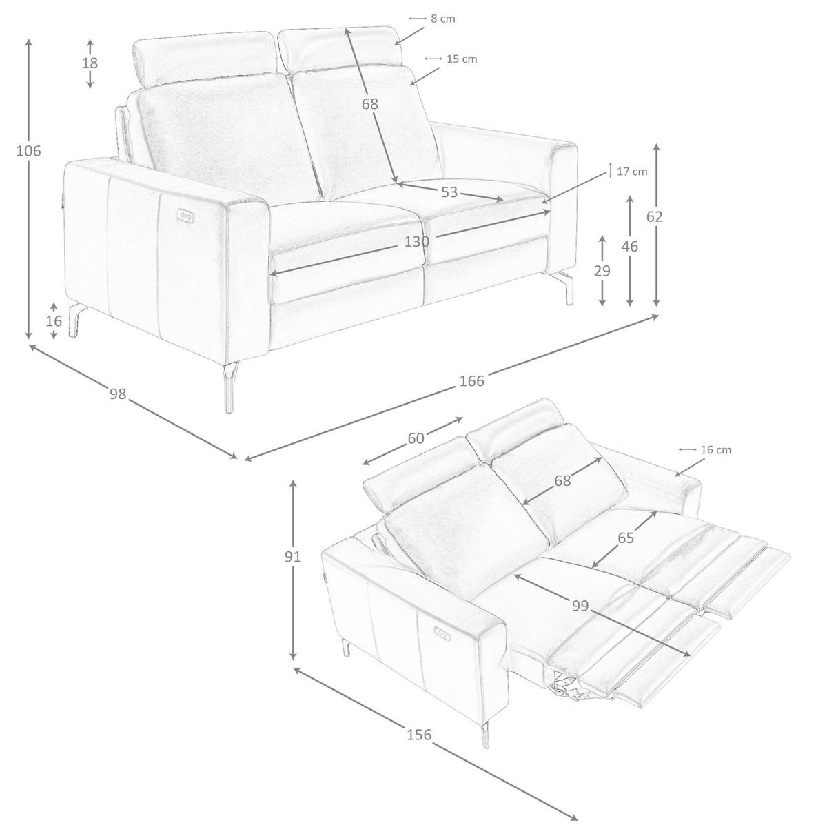 SOFA 2-Sitzer-Relax aus schokoladenbraunem Leder 166/98/89 cm - Dunkelbraun/Schwarz, Leder/Metall (166/89/98cm) - ANGEL CERDA