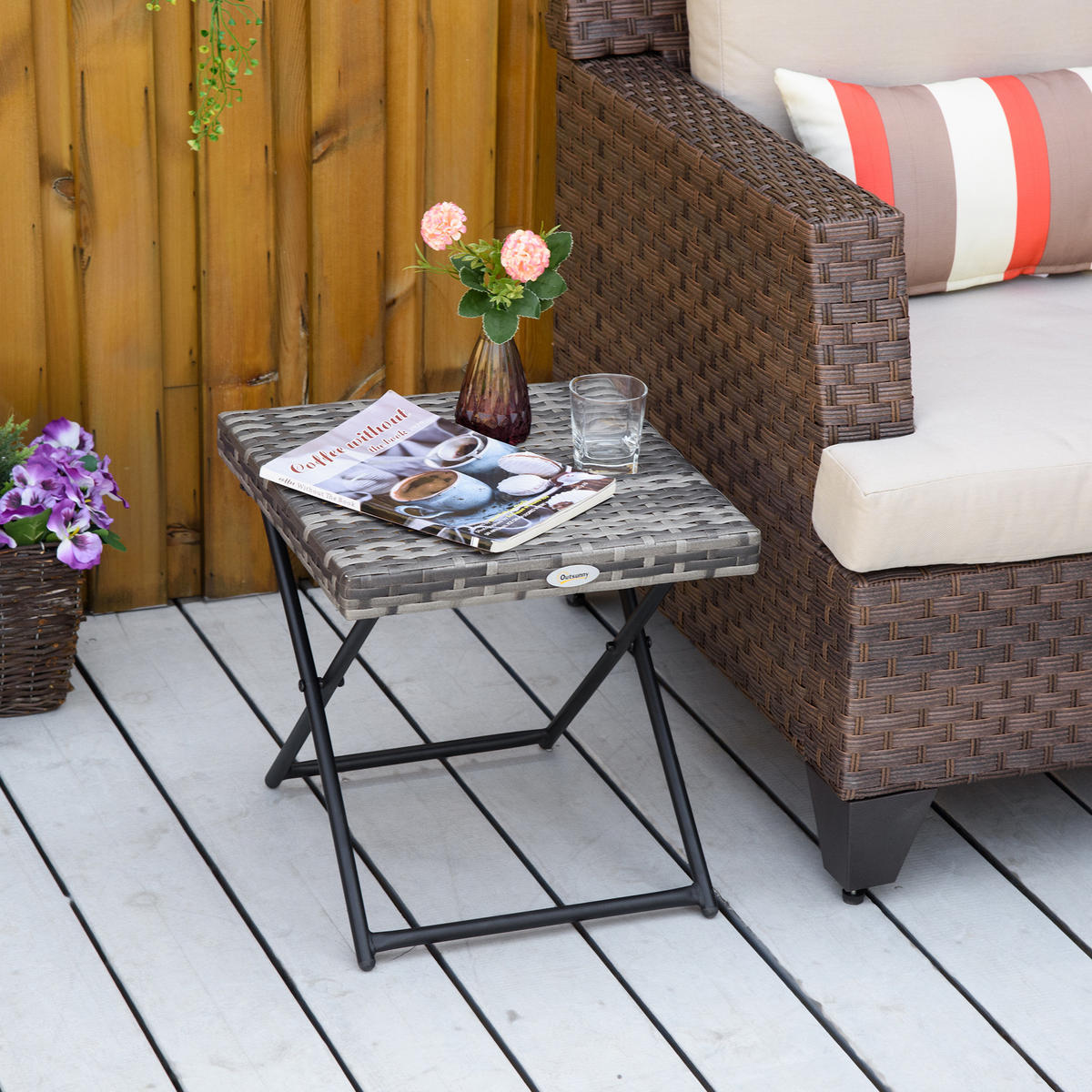 BEISTELLTISCH DE-06686 klappbar, Polyrattan Grau - Grau, Kunststoff/Metall (40/40/40cm) - ComfortXL