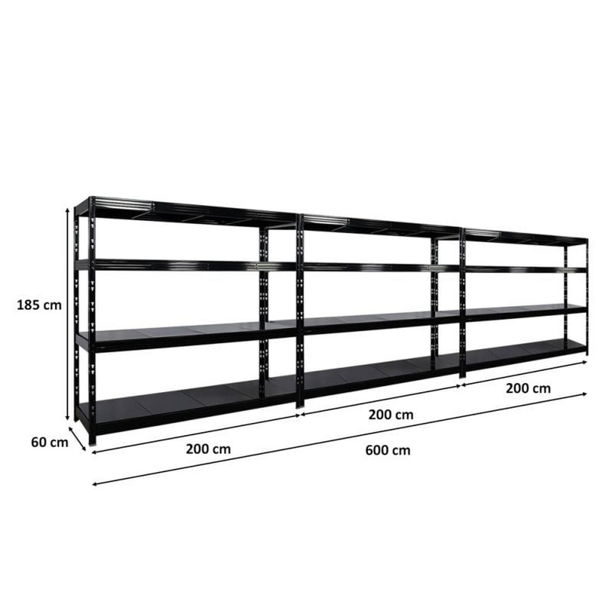SCHWERLASTREGAL Rhino 3er-Set 180x200x60 cm 4 Stahlplatten-Ebenen Fachlast 500 kg Schwarz - Schwarz, Metall (200/180/60cm) - PROREGAL