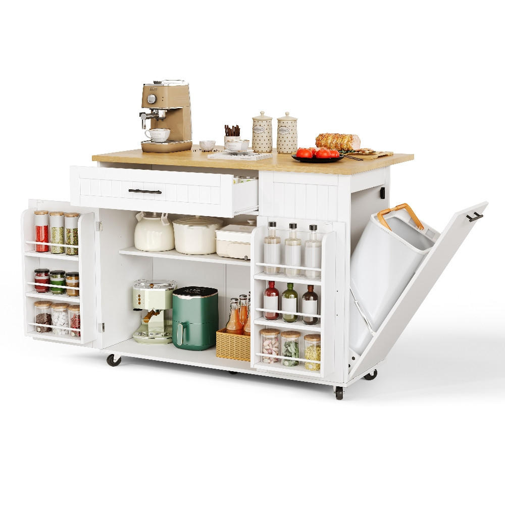 KÜCHENINSEL KLAPPBARE ARBEITSPLATTE, Mülleimerschrank, MDF, 130/70/93 cm - Weiß, Kunststoff (70/93/130cm) - Rolipo