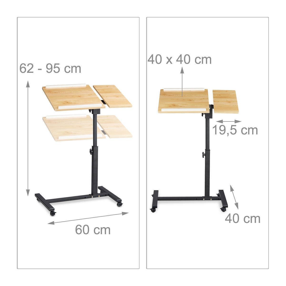 LAPTOPTISCH Gelb höhenverstellbar 60x40 cm - Multicolor, Holzwerkstoff/Metall (40/60/95cm) - Relaxdays