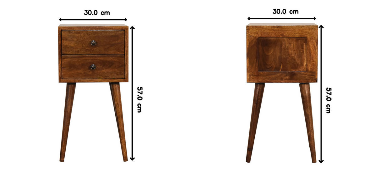 NACHTTISCH MINI KASTANIENHOLZ MIT 2 SCHUBLADEN, NORDISCHE BEINE, BEIGE - Beige/Messingfarben, Holz/Metall (30/57/30cm) - Artisan Furniture