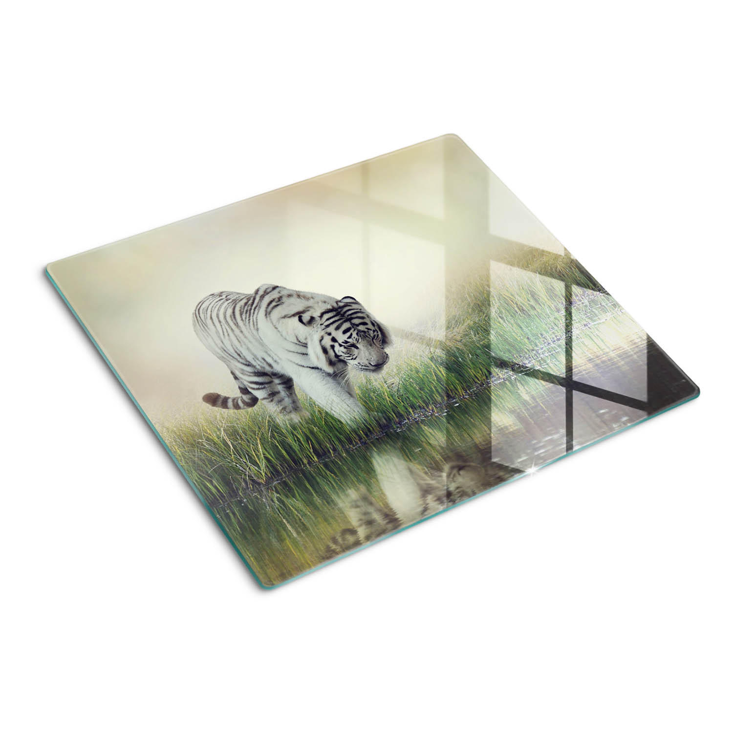 GLASPLATTE 60x52 cm Weißer Tiger - Dunkelbraun/Braun, Glas (60/0.4/52cm) - TULUP