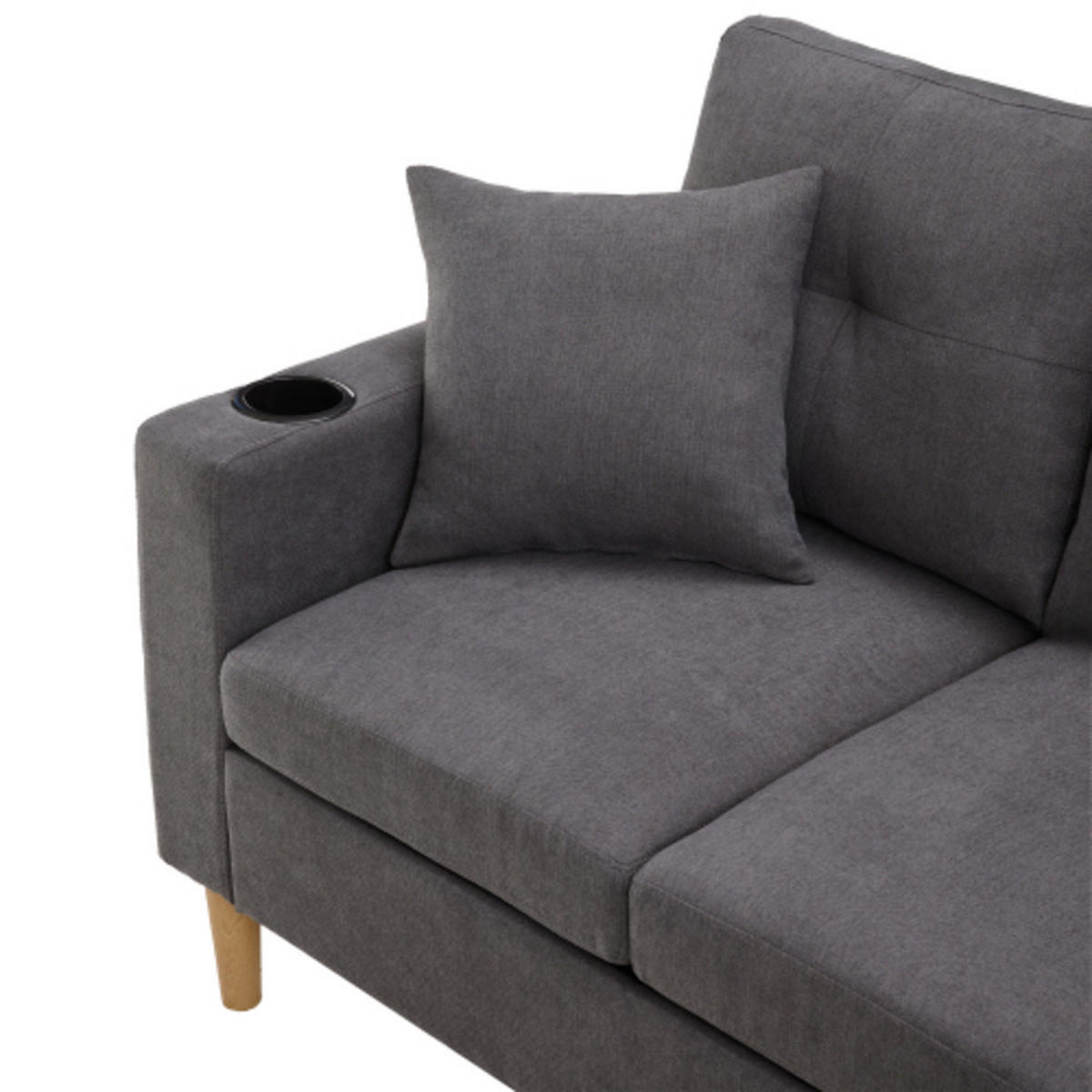 ECKSOFA 175x129x90 cm aus Leinen mit 2 Kissen geliefert, dunkelgrau - Dunkelgrau, Textil (129/175cm) - Luhomfu