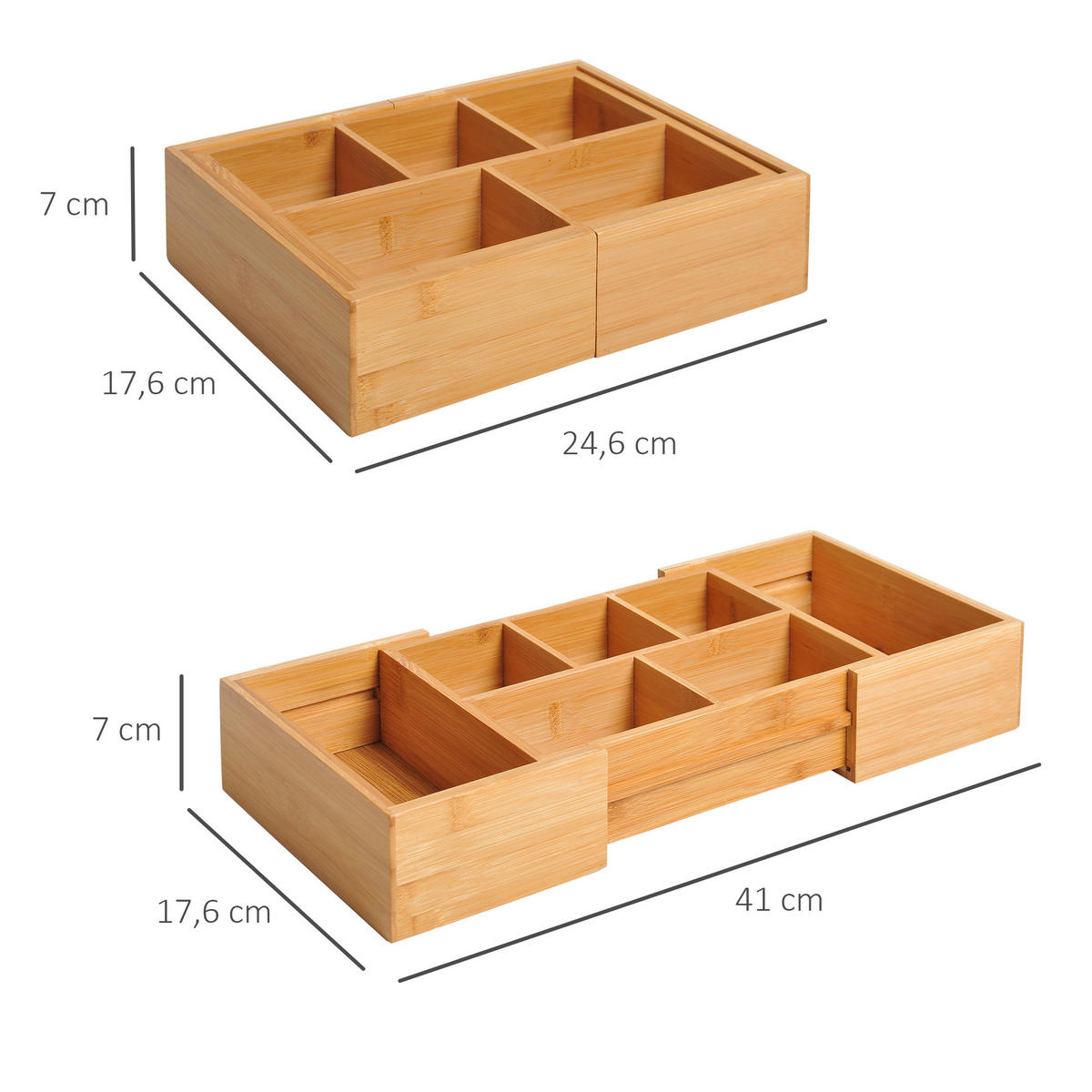 AUFBEWAHRUNGSBOX, ausziehbar, Bambus, Natur, 24,6 x 17,6 x 7 cm - Naturfarben, Holz (17.6/7/24.6cm) - HOMCOM