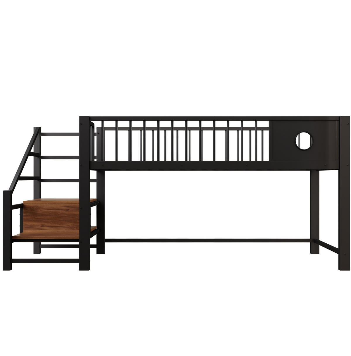 VYSOKÁ posteľ 90/200 cm čierna s úložným rebríkom z MDF a kovu - čierna, kov (90/200cm) - OKWISH